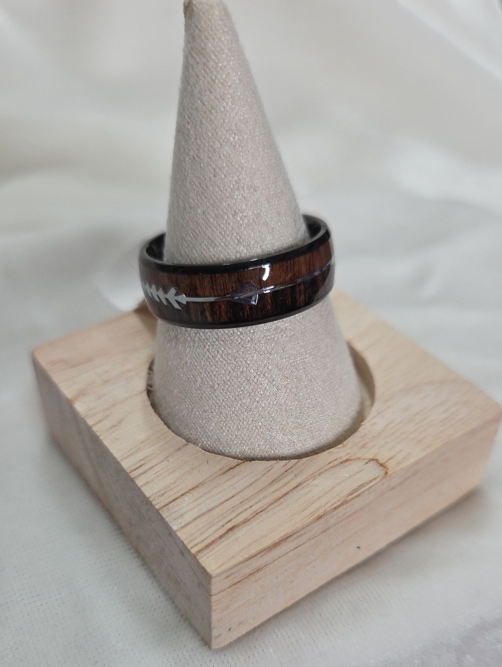 Men's Wood Grain Silver Arrow Black Ring Stainless Steel Band Ring Wedding Band